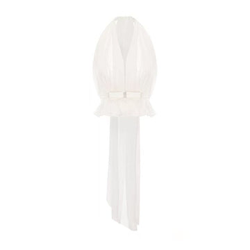 Set Club Shop Sexy Hanging Neck Collar With Short Top + Folded Pocket Hip Skirt Skirt
